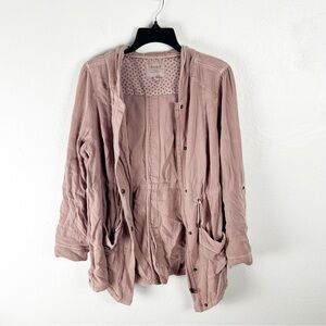 TORRID Pink Stretch Long Sleeves Hoodie Twill Anorak Jacket, Size 00